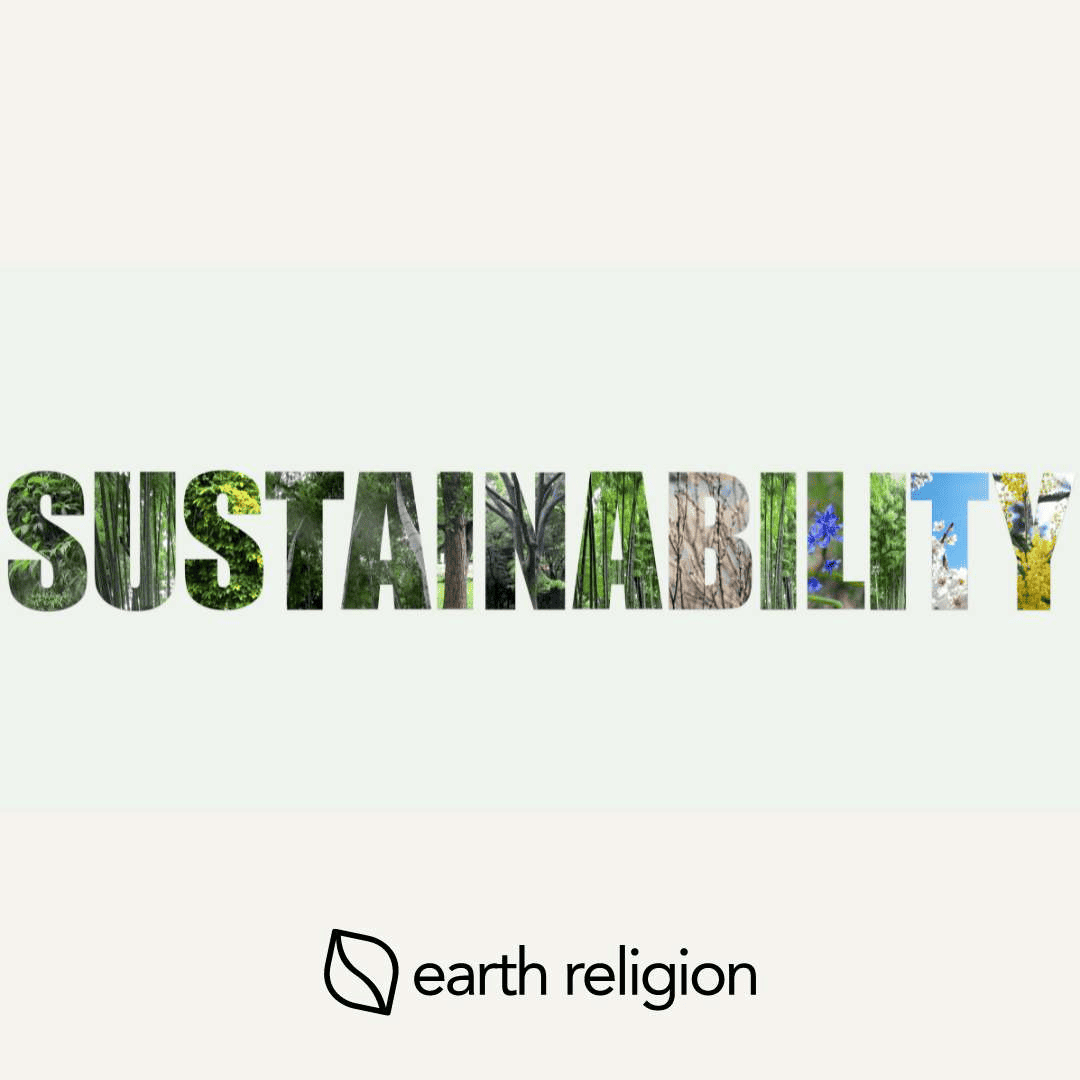 A graphic design of the word sustainability.